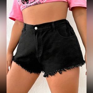 XL New Black Distressed Denim Shorts